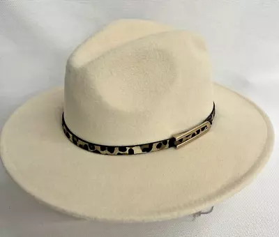 Women's Fedora Hat Cream Leopard Band Western Style Adjustable Mud Pie • $12.74