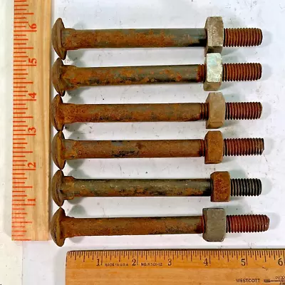 6 Vintage Nos Round Head Carriage Bolts & Square Nuts 1/2  Dia X 5 1/2  Length • $20.97