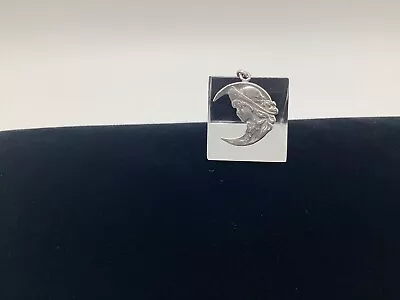 925 Sterling Silver Vintage Mexico JWK Pendant Girl Crescent Moon Charm • $27.89