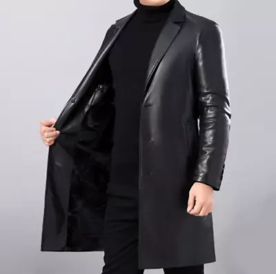 Men BLACK Halloween Soft Lambskin Leather Trench Coat Handmade Stylish Formal • $183.75