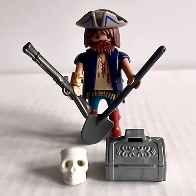 Playmobil Figures: Blue Coat Pirate With Skull Treasure Chest & Shovel • £3.50