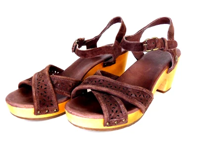 £34.99 • Buy UGG Clogs Sandals Luella Brown Leather Block Heel Cross Straps EU 38 UK5.5