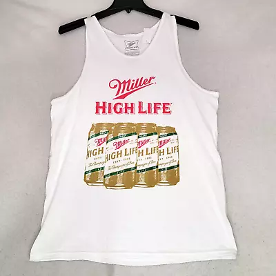 MILLER HIGH LIFE BEER Tank Top MUSCLE SHIRT Mens LARGE L WHITE PULLOVER LOGO NWT • $13.88