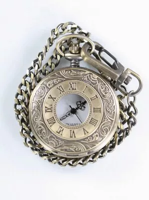 Quartz Men Pocket Watch Gold Stainless Steel 14in. Chain Fob WR Battery White • $24.93