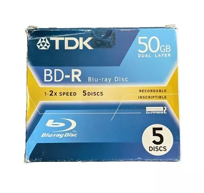 TDK BD-R 50GB DUAL LAYER Blue Ray Discs 2X SPEED X 5DISCS Jewel Cases • £63