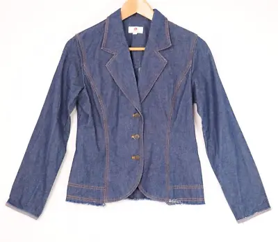 Circa1972 Womens Denim Jacket Size M Fit 6 8 Dark Blue Jean Y2K Fitted Raw Edges • $22