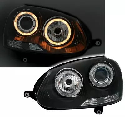 Juego De Faros For VW GOLF 5 V 2003-2009 Angel Eyes Negro DEPO US LPVWH7WP XINO  • $368.35