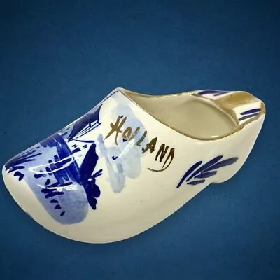 Vintage Delft Blauw Holland Dutch White And Blue Porcelain Windmill Clog Ashtray • $6.99