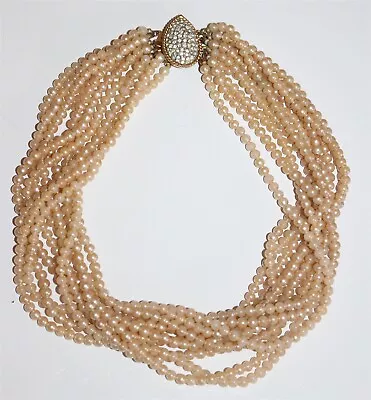 Vintage MARVELLA Signed Multi Strand Glass Pearls Gems Clasp Necklace Lot#117 • $0.99