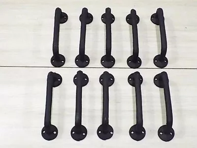 10 Black Barn Door Handles Drawer Cabinet Hardware Cast Iron Farm Cupboard Pull • $34.99