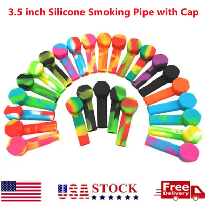 $14.96 • Buy 5pcs 3.4'' Mini Silicone Smoking Hand Pipe With Metal Bowl & Cap Lid Pocket Pipe