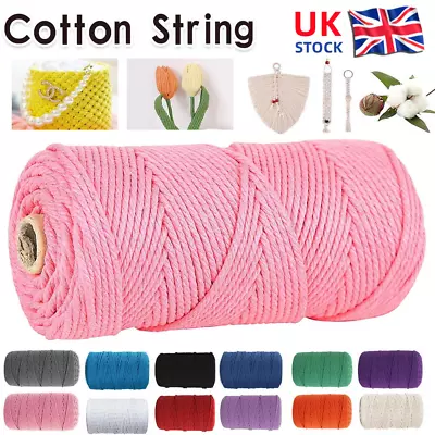 £6.49 • Buy 3mm X 200m Natural Cotton Twisted Cord Craft Macrame Artisan Rope String Braided