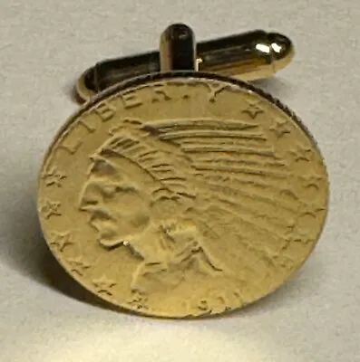 1911 Indian Head Gold Half Eagle Coin Cuff Links With A Nice Metal Storage Case • $17.99