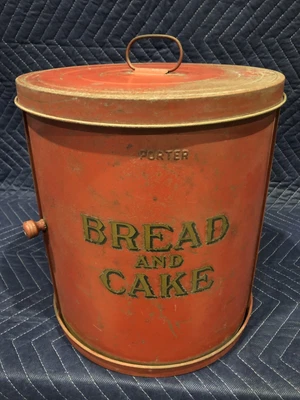 $359 • Buy Original Rare Porter Bread And Cake Tin Carrier Round Sliding Tin Display Box