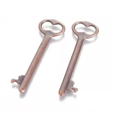 2 Skeleton Key Pendants Antique Copper Tone Steampunk Supplies Charms 53mm • $3.49