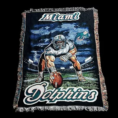 Vintage Miami Dolphins Throw Blanket NFL  59x44” 5 Ft X 3.5 Ft • $47.50