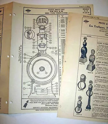 (2) 1936 SERV STATION EQUIP CO ECO & SS  TIREFLATOR  PARTS +Price List (2 Types) • $147