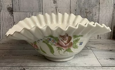 Vtg. Westmorland Milk Glass Ruffled Large Bowl Hand Painted With Lattice  • $99.99