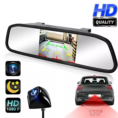 5  LCD Clip On Car Rear View Mirror Monitor Backup Camera IP68 Waterproof System • $39.80