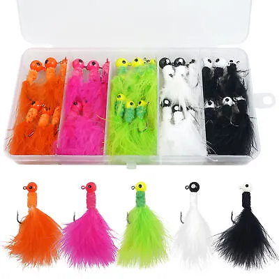 30pcs Crappie Jig Fishing Lure Marabou Feather Jig Head Hook 1/8oz 1/16oz 1/32oz • $10.99