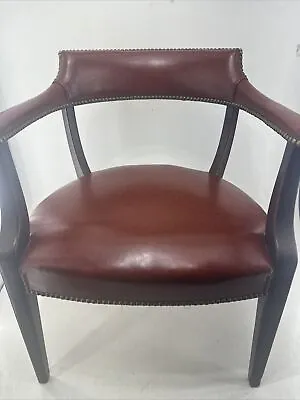 Vintage Upholstered Chair Gunlocke Style Leather Studded Wood MCM • $350