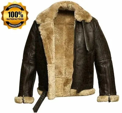 New Men's RAF Aviator Real Leather Jacket Coat B3 Bomber Sheep Skin Pilot Flying • $163