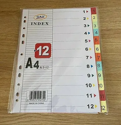 1-12 A4 Card Index File Dividers 12 Multi Punched Coloured Sheet Folder Document • £2.91