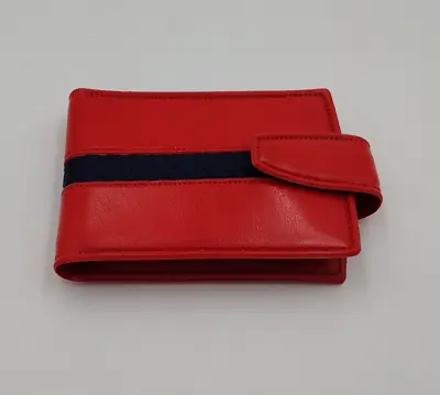 Vintage Bifold Vinyl Wallet Red W/ Blue Stripe.  • $9.99