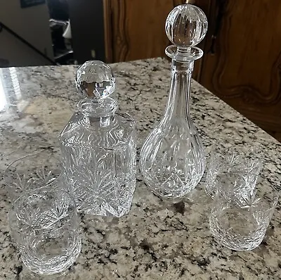 VTG Crystal Whiskey And Wine Decanter With 4 Crystal Drink Glasses • $95