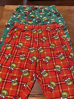 Grinch Pajama Pants LOT 2 Pair Adult Size XL Green Red Christmas Fleece Casual • $17