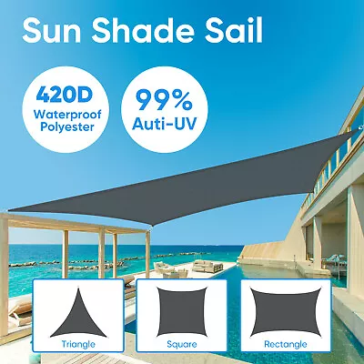 99% Heavy Duty Shade Sail 420D Cloth Waterproof Canopy Triangle Square Rectangle • $45.19