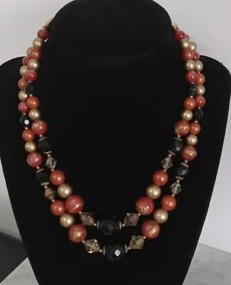 Vintage Multi-Color Beaded Double Strand Necklace Adj. Lenght Hook Clasp  • $4.75