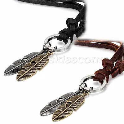 Men Vintage Fashion Angel Feather Pendant Adjustable Leather Rope Chain Necklace • $7.99