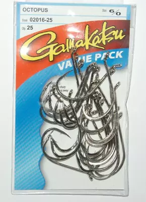 Gamakatsu Octopus Hook Nickel Size 6/0 Hooks Value Pack 02016-25 • $12.95