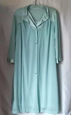 Vintage Vanity Fair Peignoir Set Large Nightgown Robe Aqua Knee Length Tricot • $22.99