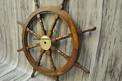 £83.88 • Buy 36 Inch Wooden Ship Steering Wheel Pirate Décor Wooden Brass Finishing Wall Boat
