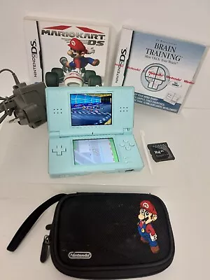 Turquoise Nintendo Ds Lite Bundle Console Charger Case R4 Card And 2 Games • £39.99