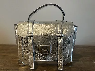 Michael Kors Manhattan Medium Top Handle Silver Leather Satchel Crossbody  • $87