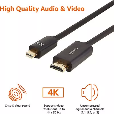 Amazon Basics Mini DisplayPort To HDMI Cable - 0.9 M (3 Feet) - Black • £4.95