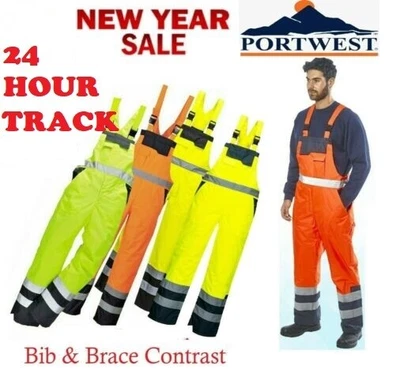 £9.99 • Buy PORTWEST Waterproof S488 Bib & Brace Breathable Trousers Dungarees Yellow Orange