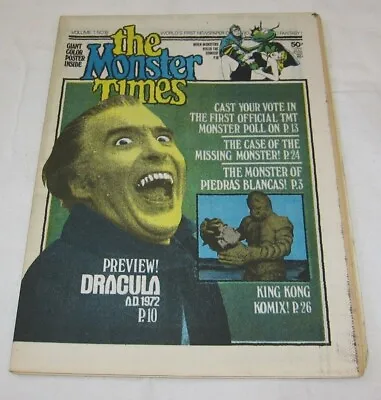 The Monster Times Newspaper Magazine Vintage Volume 1 No 18 1972 DRACULA KONG • $29.99