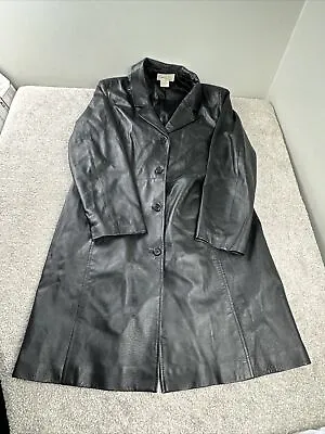 Tower Hill Womens Leather Trench Coat Jacket Vintage 80s 90s Long Black Size XL • $63.96