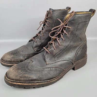 Frye James Lug Wingtip Ankle Boots Mens Size 13 D Brown Distressed Leather Lace • $79.95