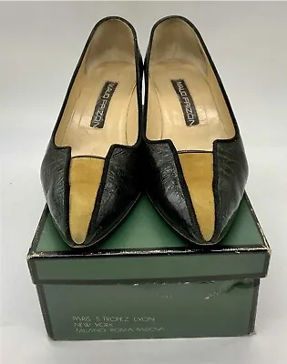 Vintage Maud Frizon Black Crocodile Leather Suede Shoes Heels Pumps Size 9.5 • $45