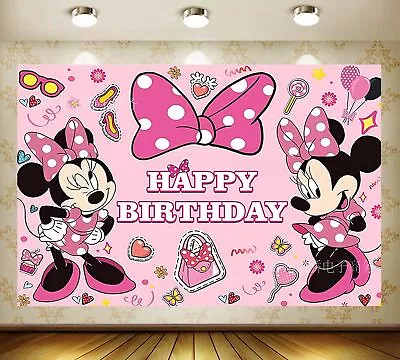 Minnie Mouse Backdrop Happy Birthday Party Banner Photo Background Supplies • $12.74