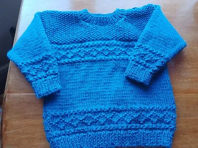 New Hand Knitted Jumper Chest 22  Age 1-2  Petrol Blue • £5.50