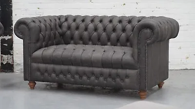 Chesterfield 2 Seater Sofa In Grey Aniline Leather From G.M.SRL Tannery In Italy • £1200