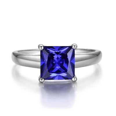 Ladies 925 Sterling Fine Silver 1.5 Carat Princess Cut Tanzanite Ring Size U • £22.49