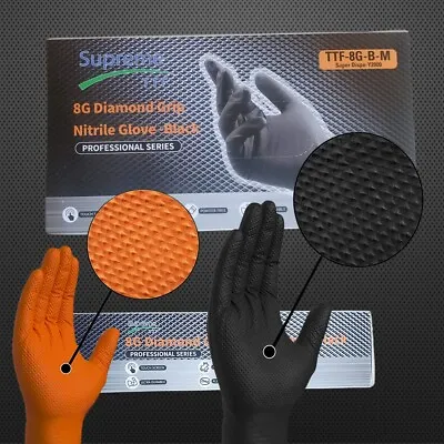 Super Strong Heavy Duty Disposable Mechanic Workshop Nitrile Gloves Orange Black • £4.99