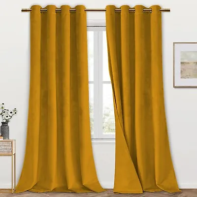 Luxury Blackout Velvet Curtains Ring Top Ready Made Pair Panel Bedroom Curtain • £33.74